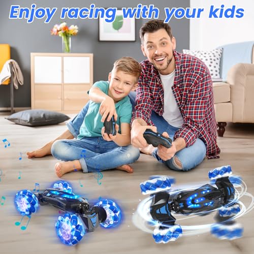 Gesture Sensing RC Stunt Car,Hand RC car Toys Gifts for 5-13 Boys | 4WD Drift Hand Controlled 360° Flips Trick Car with Lights & Music, Toys car is Cool Birthday Gift for Kids Ages 4-12 - color: Blue