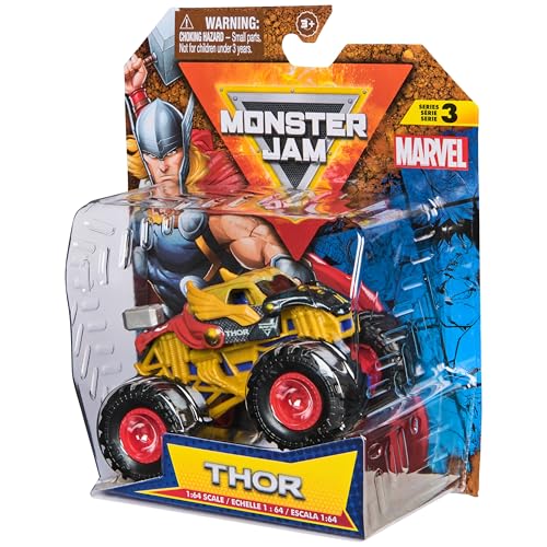 Monster Jam, Marvel Official Thor Monster Truck, Die-Cast Vehicle, 1:64 Scale, Super Hero Kids Toys for Boys Ages 3 and up - color: Thor