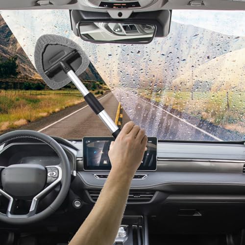 Car Window Cleaner, Car Cleanser Brush, Car Accessories Car Cleaning Supplies Tools, Car Cleaning Kit with Extendable Handle, Microfiber Cloth, Spray Bottle, Fits All Cars - color: colorful