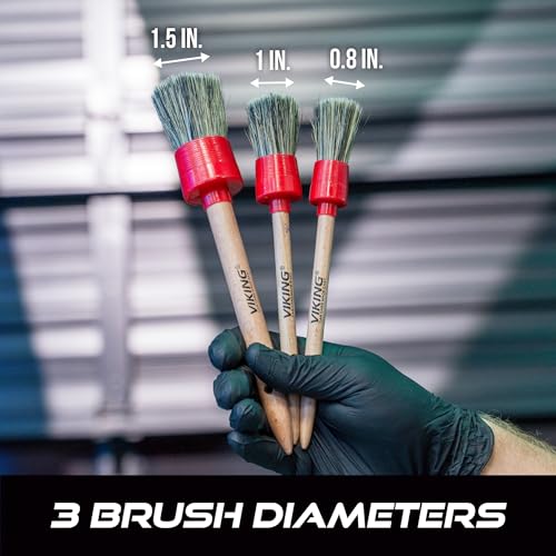 VIKING Car Detailing Brush Set for Car Cleaning Kit, Super-Soft Bristles for Exterior Detail, Includes Small, Medium, and Large Diameter Brush Heads, 3 Pack, Red - color: Red