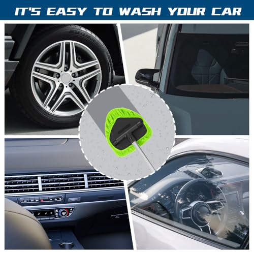 Car Wash Brush with Long Handle, Windshield Cleaning Tool, Car Washing Mop Kit Mitt Sponge Car Cleaning Supplies Kit, Microfiber Towel Gloves Universal for Cars RV SUV Truck Office (Green) - color: Green