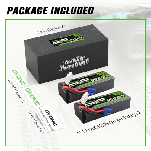 OVONIC 11.1V 120C 5000mAh 3S Lipo Battery Hard Case with EC5 Plug for RC Car RC Helicopter RC Truck RC Truggy Airplane Quadcopter UAV Drone FPV (2 Packs)
