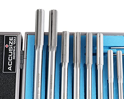 Accusize Industrial Tools Chucking Reamer Set, 0.1240" to 0.5010", 14 Pc | HSS M2 Premium, Straight Flute, Right Hand Cut, ANSI, Aluminum Case, 5528-SX00 - size: Over & Under Size 0.1240"-0.5010"