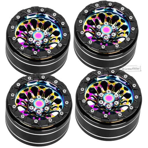 RC 2.2" Beadlock Wheels for 1/10 RC Crawler SCX10 AMG 6X6 TRX4 Red cat Gen8 Gen7 Pro,Alloy Aluminium 2.2 Beadlock RC Wheels 2.2 Beadlock RC Rims,4Packs,Rainbow