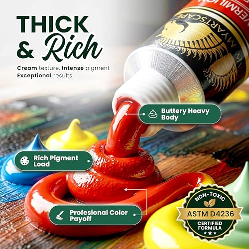 MyArtscape Heavy Body Acrylic Paint Set — 72 Colors x 21ml Artist Acrylic Paints with 3 Paint Brushes for Canvas, Wood, Fabric & Crafts | Rich Pigment Non-Toxic Professional Art Supplies for Adults & Beginners