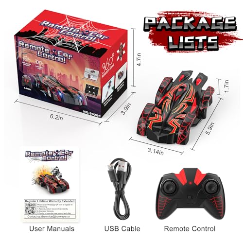 Wall Climbing Remote Control Car with Headlight | 360° Rotating RC Stunt Car, Rechargeable RC Cars Toys for 3 4 5 6 7 8-12 Year Old Boys Girls Kids - color: Black&red