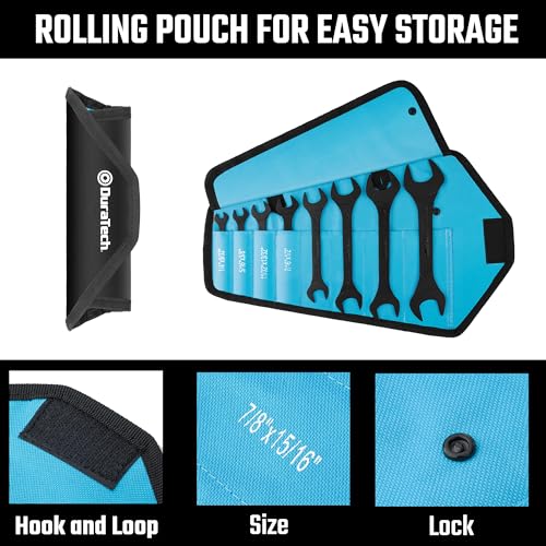 DURATECH Super-Thin Open End Wrench Set, SAE, 8-Piece, 1/4" to 1-1/16" | Slim Wrench Set, Black Electrocoat, Rolling Pouch - color: Black, size: SAE
