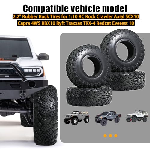 2.2 RC Crawler Tires 4pcs All Terrain Super Grip Soft Rubber, 125mm Height, Fit for TRX4 Sport, Redcat Everest 10, Axial SCX10 Capra 4WS RBX10 Ryft, RC Off-road Tires w/Foam Inserts - size: LH Tire-2.2