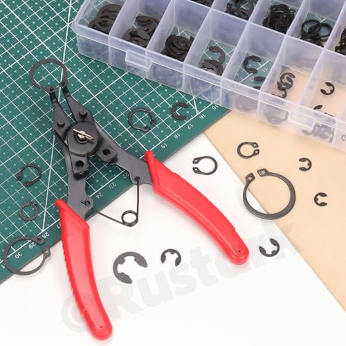 312Pcs 4 in 1 Snap Ring Pliers with M1.5-M10 Black E-Clip Circlip Retaining Rings Assortment Kit and M4-M28 C-Clip External Snap Rings Assortment Kit with Tweezers