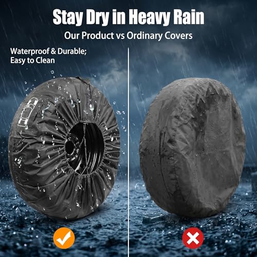 1 PC Car Spare Tire Cover, 210T Oxford Cloth Car Tire Protector, Dustproof Sunproof Tire Storage Bag with Handle, Universal for Most Cars, Trucks, SUVs (Black)