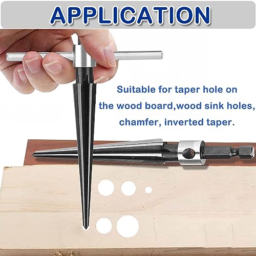 JONMON Tapered Reamer - 5-16mm Hand T Handle Straight Flute Hex Shank Construction Taper Bridge Pin Hole Handheld Reamer Drilling Tool for Chamfering, Sinking Plastic Wood Alloy Steel