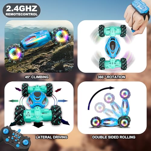 Gesture RC Car,1:18 4WD Transform Off-Road Stunt Car with Gesture & Remote Control, 360° Flips Drift Vehicle with LED Lights Music, All Terrain Toy Cars Gifts for Boys Girls Age 6-12 - style: 1:18 Blue