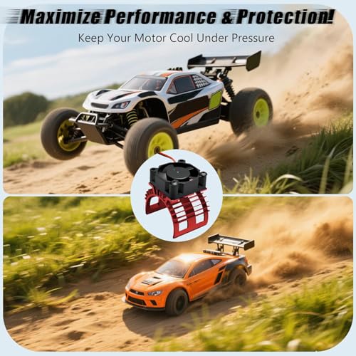 Alloy Heat Sink with 5V Cooling Fan for Traxxas Trx4 Slash ARRMA SCX10 and 1/10 RC Car - Compatible with 540, 550, 3650 Size Brushless Motor (Red) - style: Red