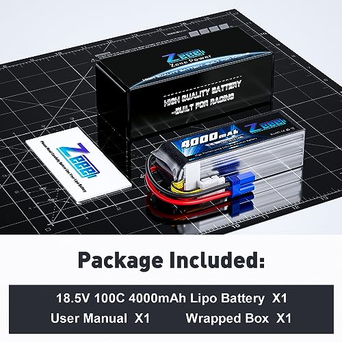 Zeee 5S Lipo Battery 4000mAh 18.5V 100C with EC5 Connector | Soft Pack Lipos Compatible with RC Helicopter Airplane RC Car Boat Truck Racing Models