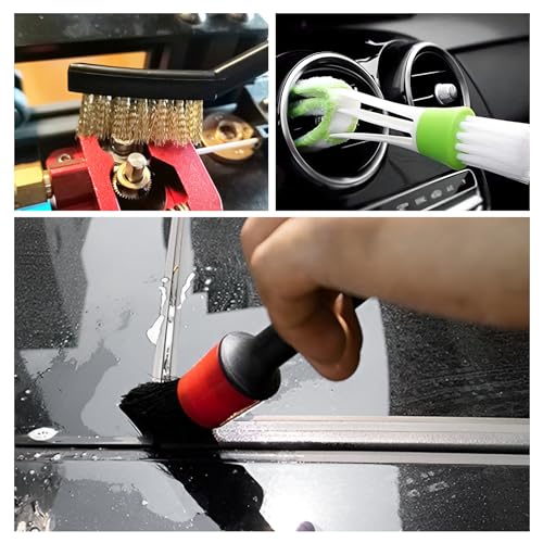 10 PCS Car Detailing Brush Set, Auto Cleaning Kit with Boar Hair & Steel Wire Brushes, A/C Duster, Car Interior Exterior Detailing Kit for Dashboard Engines Leather Wheel