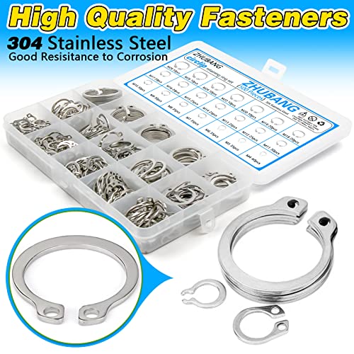 ZHUBANG 800Pcs C-clip External Retaining Rings Snap Rings Assortment Kit Circlip 304 Stainless Steel(M4-M28) + E-clip Assortment Set(1.5mm-10mm) + 5Pcs Snap Ring Plier + Tweezer - size: Stainless Steel 500Pcs C-clip