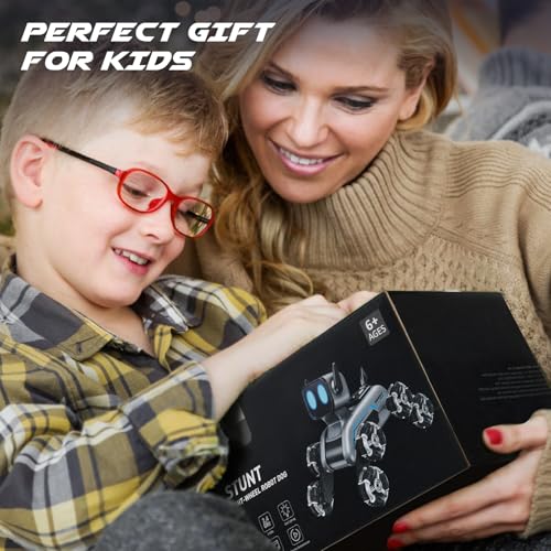 SIMREX Robot Dog RC Stunt Car Toys - Gesture Sensing Remote Control car with Mecanum Wheels, LED Eyes, 3 Sound Effects, Birthday Gift for Kids Boys Girls - style: Robot Dog Stunt Car