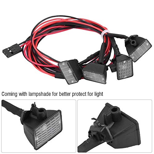 RC Crawler Roof Light Bar 4LED Universal 1/10 Scale | Roof-mounted for scale truck, plastic housing, fits SCX10 TRX-4 D90, red and white beam, 71cm wiring harnes