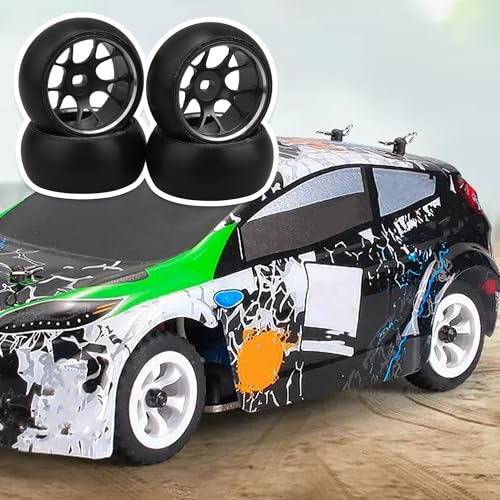 Lovermusic 4pcs 25x11MM RC 1:28 Drift Tires Black Mesh Wheel Hub Replacement for WL 1/28 K969 K989 P929 Upgrade Parts