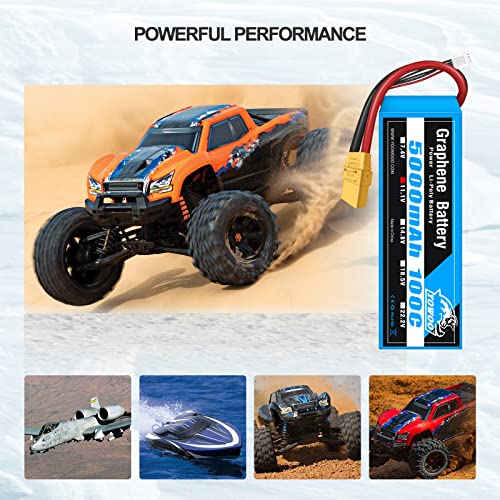 Yowoo Graphene Battery 3S 5000mAh 100C 11.1V LiPo RC Battery with XT90 Plug for 1/8 Scale Vehicles Arrma Slash VXL Slash 4x4 VXL E-maxx Brushless Axial e-revo Brushless and Spartan Models - style: 3S 5000mAh XT90 (1Pack)