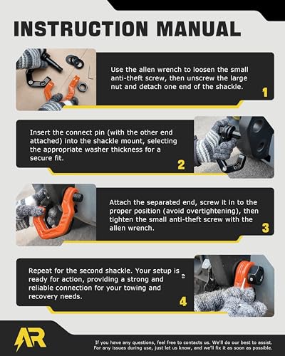 D Ring Shackles, 3/4" Separate Shackles with 7/8" Pin, Heavy Duty Recovery Shackle 57320lbs Break Strength, 4x4 Off-Road Recovery Towing Winch Shackles for Trucks, Black Orange 2-Pack - color: Black Orange