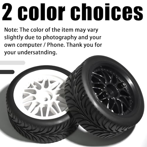 OD 2.55" On Road Rubber Tires Nylon Wheels- 12mm Hex for 1/10 RC Racing Car | Compatible with MJX HSP Tamiya HPI Kyosho Traxxas Sakura Redcat WLtoys 1/10 RC On-Road Racing Touring Car (4pcs, Black) - style: E-Black