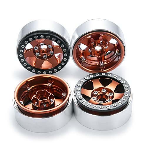 4PCS Aluminum 1.9" Beadlock Wheels Rims Upgrades for Axial SCX10 II III,TRX4 - color: Brown