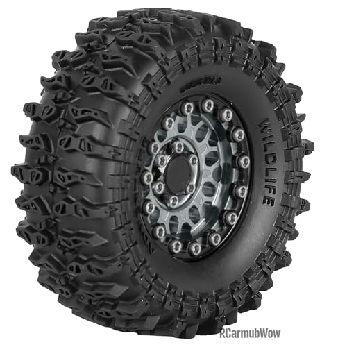 1.3" Beadlock Wheels Tires Set Aluminum Alloy w/Metal Steel Ring for TRX4M SCX24 FCX24 Ascent-18 1/18 1/24 RC Crawler Upgrade Parts,RCarmubWow 1.3 Beadlock Wheels and Tires,4pcs,Titanium - color: Titanium(4pcs)