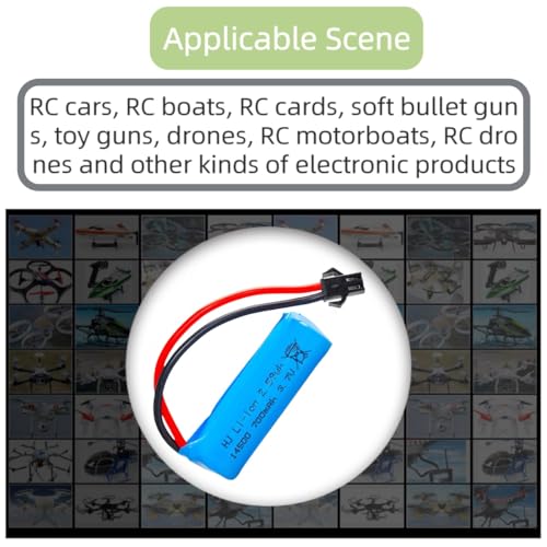 3.7V RC Car Battery 700mAh Rechargeable Li-ion Battery SM-2P Joint for Double Sided RC Stunt Car RC Car RC Boat Tumbling Amphibious RC Car RC Truck and C63 E35 DE38 DE40 DE50 DE55 and USB