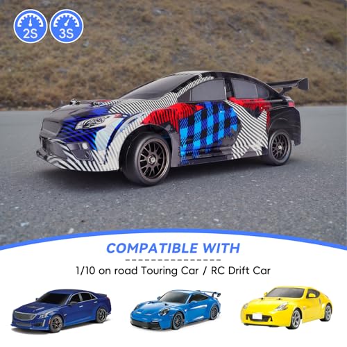 PreGlued Aluminum 12mm Hex Wheel Rims Metal and 2.56" Rubber Tires for 1/10 On-Road Touring Car RC Drift Car, Set of 4 (Edition B)