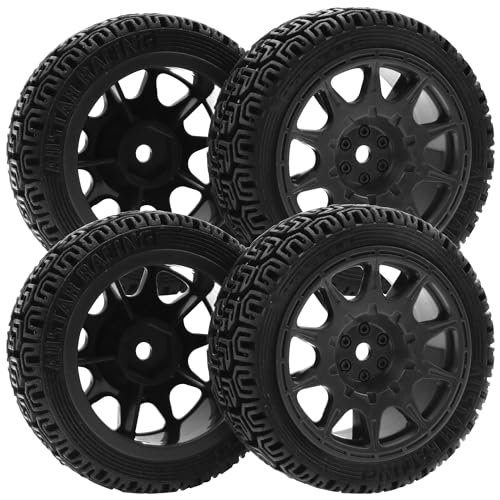 1/10 RC On Road Tires & Nylon Wheel Rims 12mm Hex OD70mm Rubber Tires Compatible with Tamiya TT01 TT02 XV01 HSP HPI Kyosho Traxxas WLtoys 1/10 1/12 On-Road Touring Car (Black) - color: Black