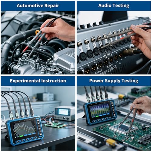 5-Channel Portable Handheld Oscilloscope, 4.3" IPS Display, Type-C Charging & Data Sync, Windows & Android Compatible, 3MSa/s Sampling Rate, 1MHz Bandwidth for Electronics Repair & Auto Diagnosis