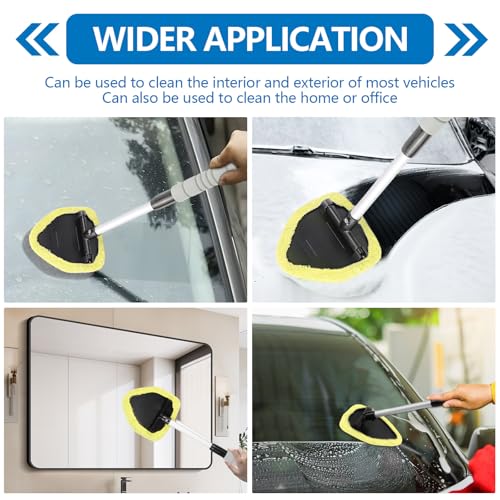 Wuyaoyao Car Windshield Cleaning Tool, Car Windshield Window Cleaner, Auto Window Glass Cleaning Kit with Extendable Handle & Reusable Microfiber Pad & Spray Bottle, Universal Car Accessories (Yellow) - color: Yellow
