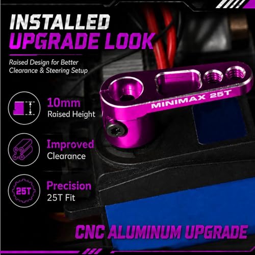 2PCS 25T Aluminum Raised Servo Horn for Futaba Savox Power HD 1/8 1/10 RC | CNC Servo Arm With M3 Threaded 16mm 20mm Holes for RC Off-Road Crawler Drift Racing Car Steering Linkage Clearance Upgrade - color: Pink
