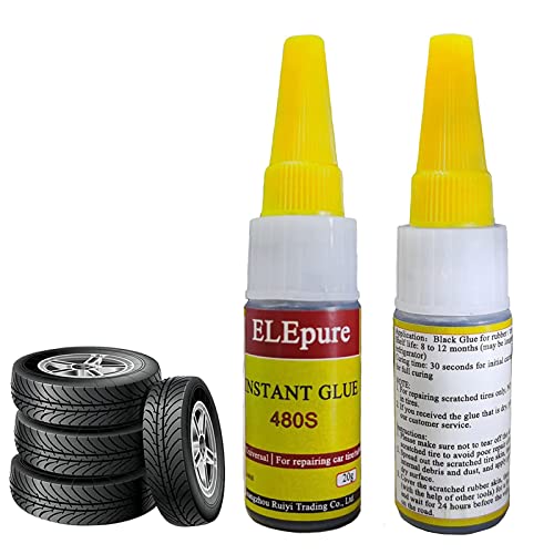 Black Tire Repair Glue Rubber Strong Adhesive Bonding for Sidewall Gash Dent Instant Super Glue for Off-Road Car Motorcycle Truck Tractor, 20g 0.7oz