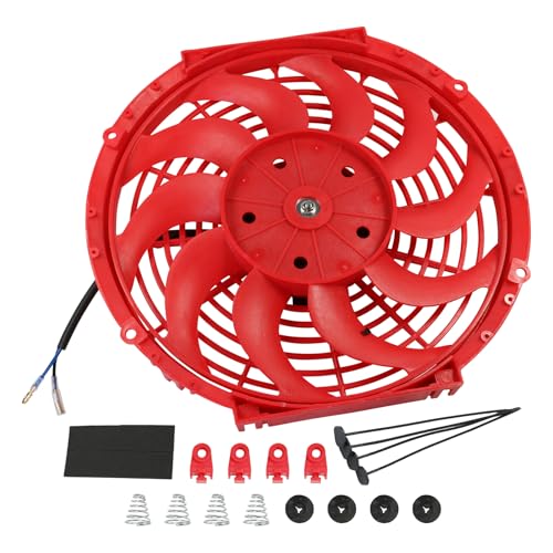 JDMSPEED New Universal 12V Engine Cooling Fan Slim Pull Push Racing Electric Radiator Red 12" - color: Red, size: 12 Inch