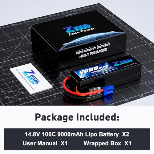 Zeee 4S Lipo Battery 9000mAh 14.8V 100C Soft Case RC Battery EC5 Connector with Metal Plates for RC Car Truck Tank Racing Models (2 Pack)