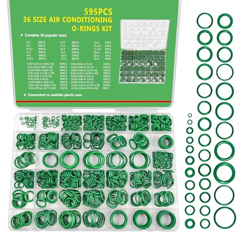 595Pcs AC O-Ring O Rings Assortment Kit 36 Metric & SAE Sizes Green NBR Rubber Seals for Automotive HVAC Plumbing Water Fittings - style: 36 Size/595 Pcs