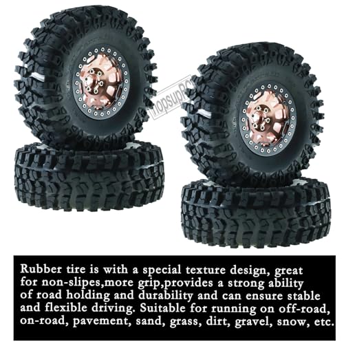 RC 2.2in Tires Tyres & Aluminium 2.2in Beadlock Wheel Rim for 1/10 SCX10 Capra AMG 6x6 TRX4 Gen8 Everest Gen 7 Pro RC Crawler (4PCS Brown) - color: Brown/2.2wheels-scx10