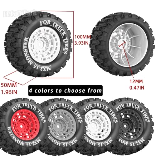 12mm Hex RC Wheel Tires for 1/16 Mini Maxx & Mini XRT,HSP 94186,E-Revo,L0 S1 1/18 Mini LMT RC Crawler Car Truck,RC Drift Wheels,Mini RC Truck Tires 4PCS,Red - color: Red - (12mm Hex Rc Wheel Tires)