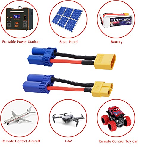 4pcs XT60 to EC5 Adapter with 50mm 14AWG xt60 ec5 Adapter | male female xt60 ec5 adapter for RC LiPo Battery Connectors mini size - size: XT60-EC5