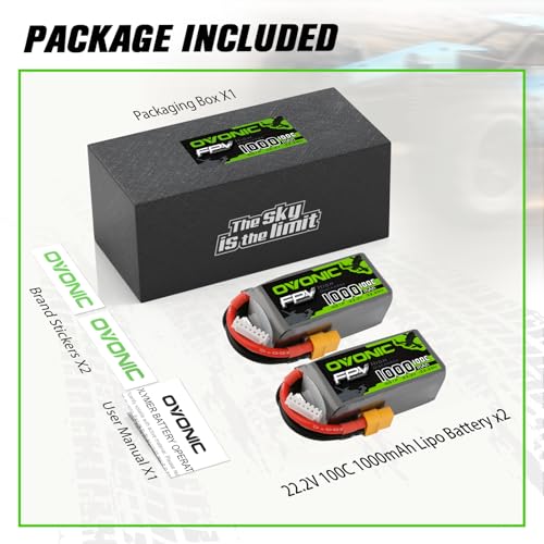 OVONIC 1000mAh 6S 100C LiPo Battery with XT60 Plug for FPV Racing RC Quadcopter Helicopter Airplane Multi-Motor Hobby DIY-2Packs