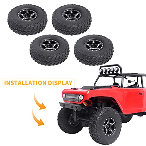 4PCS 1.0 Beadlock Wheel Rims Tires Set w/Locknuts and Wrench for 1/24 RC Crawler Car Axial SCX24 90081 AXI00001 AXI00002 Parts (Style 2)