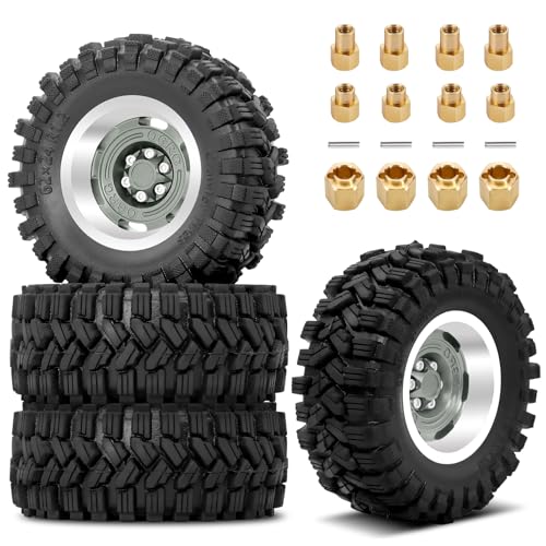 OGRC 1.3 Beadlock Wheel Tires -4mm Offset Wheels for 1/24 1/18 SCX24 TRX4M | Aluminum, 7mm Hex, Sticky Compound Rubber, for TRX4M AX24 FCX24 RC Carwler Car, Grey - color: Titanium Grey
