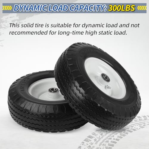 4.10/3.50-6 Flat Free Tire and Wheel, 12" Solid Wheel, 3"-3.5''-4.5'' Centered Hub, and 3/4" & 5/8" Bearings, Replacement for Lawnmower, Wheelbarrow, All Purpose Utility Tire on Wheel