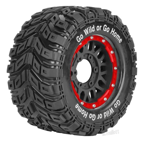 RC Truck Tires Wheel for 1/10 Big Rock Granite Vortek 3s / Stampede Rustler RC Car,4-Pack RC Wheels Tires,Black-Red - color: Black-red- (Rc Tires Wheel)