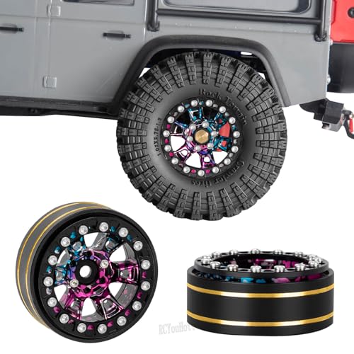 RC 1.3" Beadlock Tires Wheels for 1/18 1/24 Trx4m SCX24 FCX24 Ascent-18 RC Crawler Car,4pcs 1.3 Inch Wheel Rim Soft Rubber Tires,Colorful - color: Colorful-(1.3" Beadlock Tires)