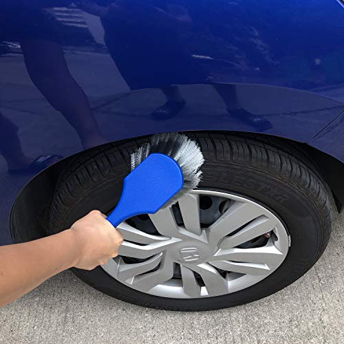 Car Wash Brush with Long Handle, Car Detailing Kit, Wheel Brush 7 Packs | Wheel Cleaner Brush, 17 In Long Wheel Brush, Soft Cleaning Tire Brush, 5 Car Detailing Brush Set (Red & Blue) - color: Red