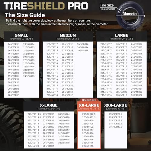 TIRESHIELD PRO Tire Covers Set of 4 - Heavy Duty All-Weather UV-Resistant Wheel Covers w/StormLock-System - Year-Round Protection for Your RV, Camper, Truck, Car & Trailer Tires w/ 35-38.75" Diameter - size: XX-Large - Fits Tire Diameters 35-38.75", style