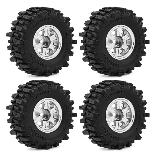 0.7 Inch RC Crawler Tires and Wheels Set 40×16mm for 1/30 Scale Axial SCX30 (Silver) - color: Silver